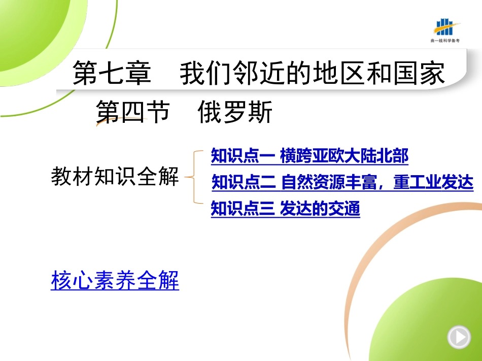 【七年级下册地理人教版】53同步资料 第七章　我们邻近的地区和国家 全解版：第四节　俄罗斯.pptx_第1页