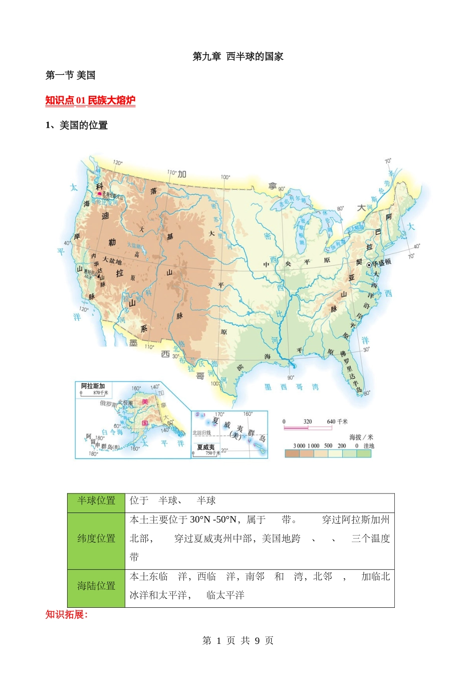 【七年级下册地理人教版】默写-第九章 西半球的国家.docx_第1页