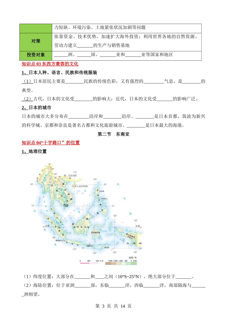 【七年级下册地理人教版】默写-第七章 我们邻近的地区和国家.docx_第3页