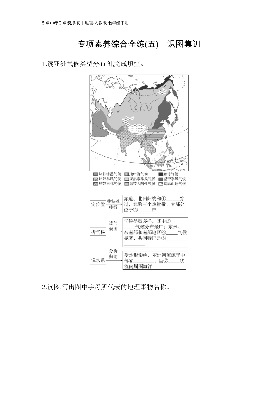 【七年级下册地理人教版53】专项素养综合全练(五)（学生版）.docx_第1页