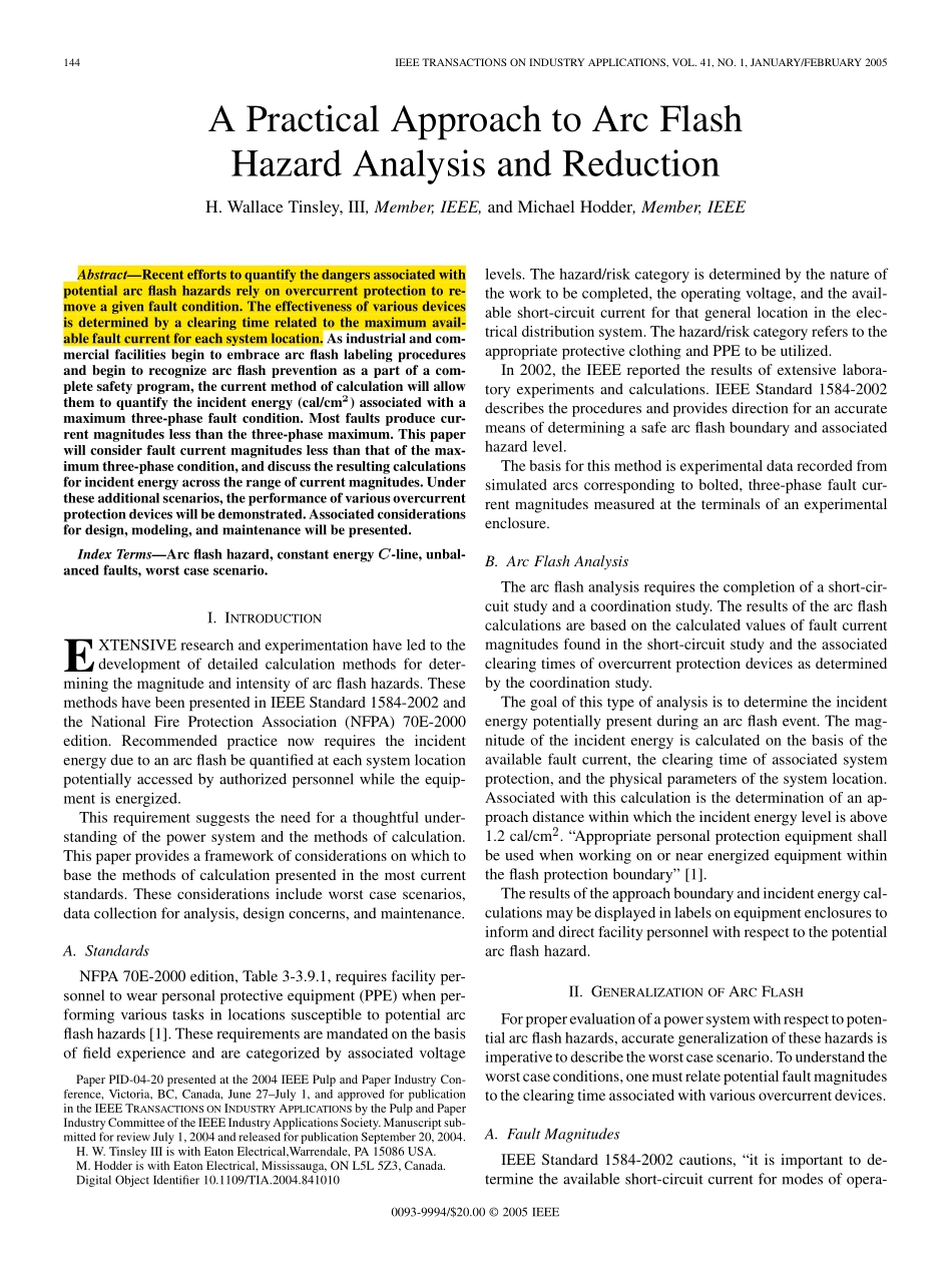 A practical approach to arc flash hazard analysis and reduction（20230522）.pdf_第1页