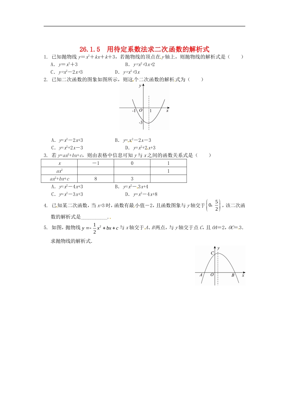 26.1.5 用待定系数法求二次函数的解析式同步练习 新人教版.doc_第1页