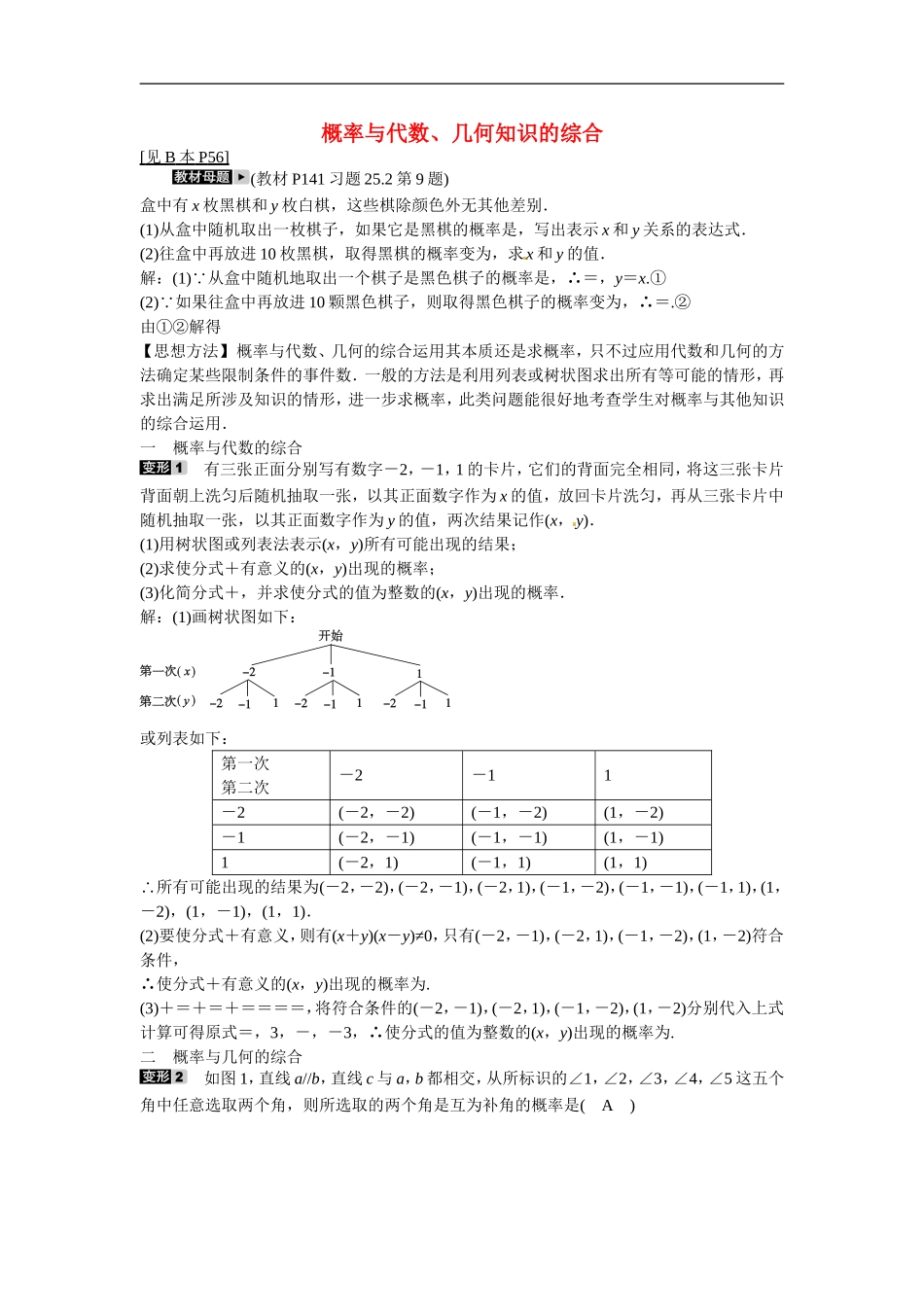 九年级数学上册专题十二+概率与代数、几何知识的综合同步测试+新人教版.doc_第1页