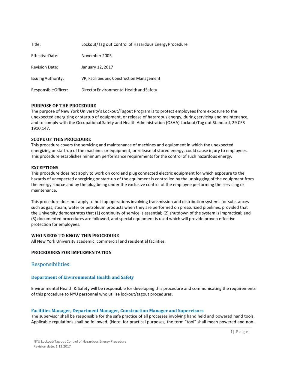 NYU_Lockout_Tag_out_Control_of_Hazardous_Energy_Procedure.pdf_第1页