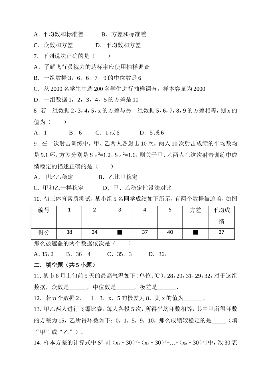 20.2数据的波动程度同步练习（原卷版）.doc_第2页