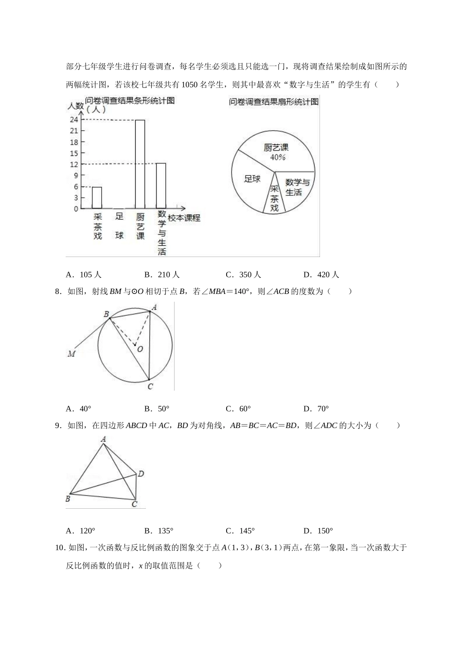 2019年安徽省合肥市肥东县中考数学一模试卷（含答案解析）.doc_第2页