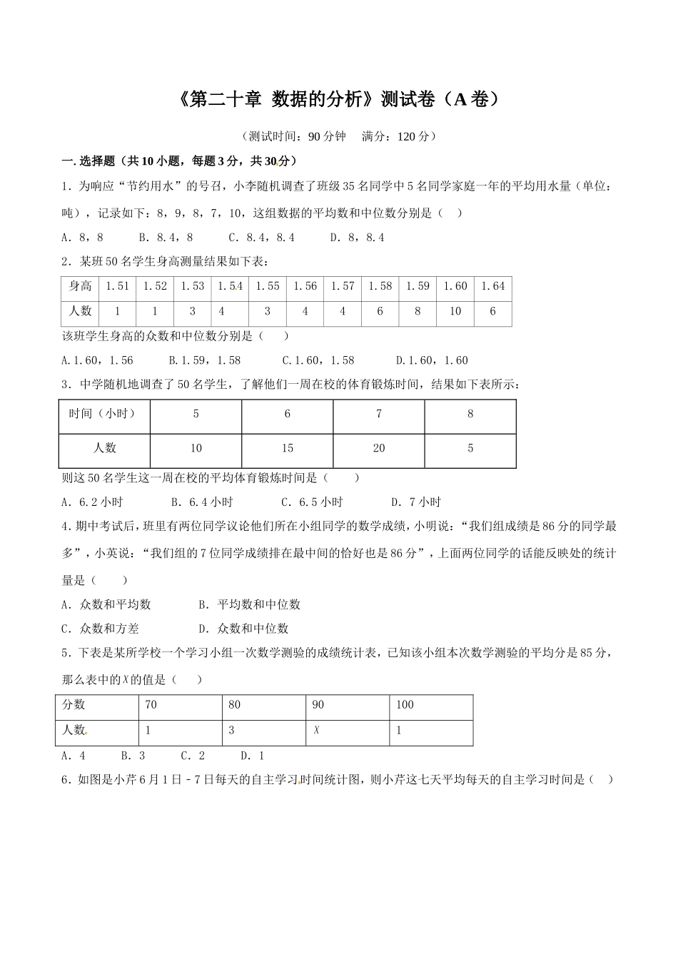 第20章 数据的分析（A卷）.doc_第1页