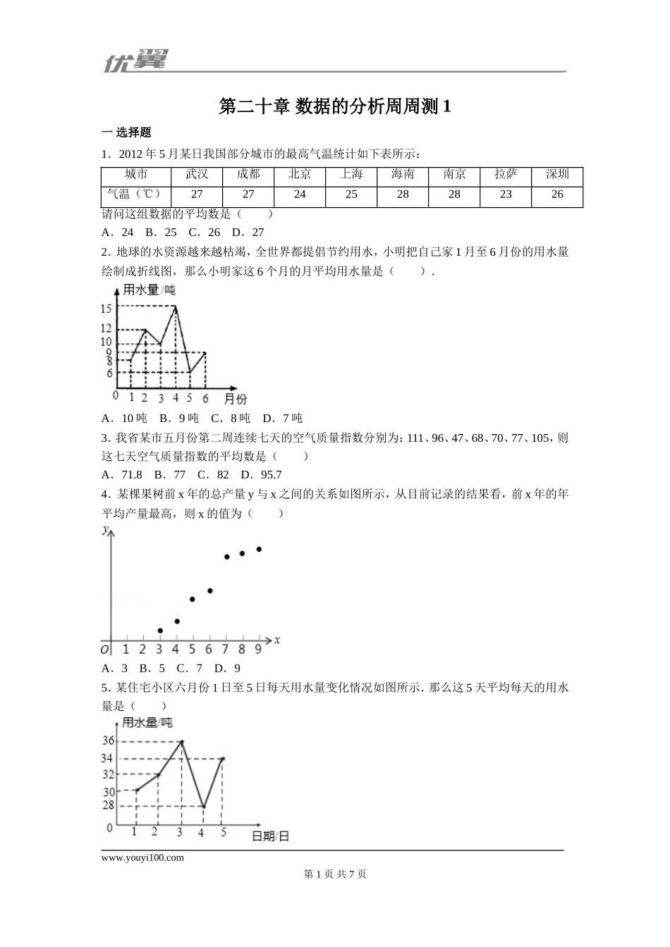 第二十章 数据的分析周周测1（20.1.1）.doc_第1页