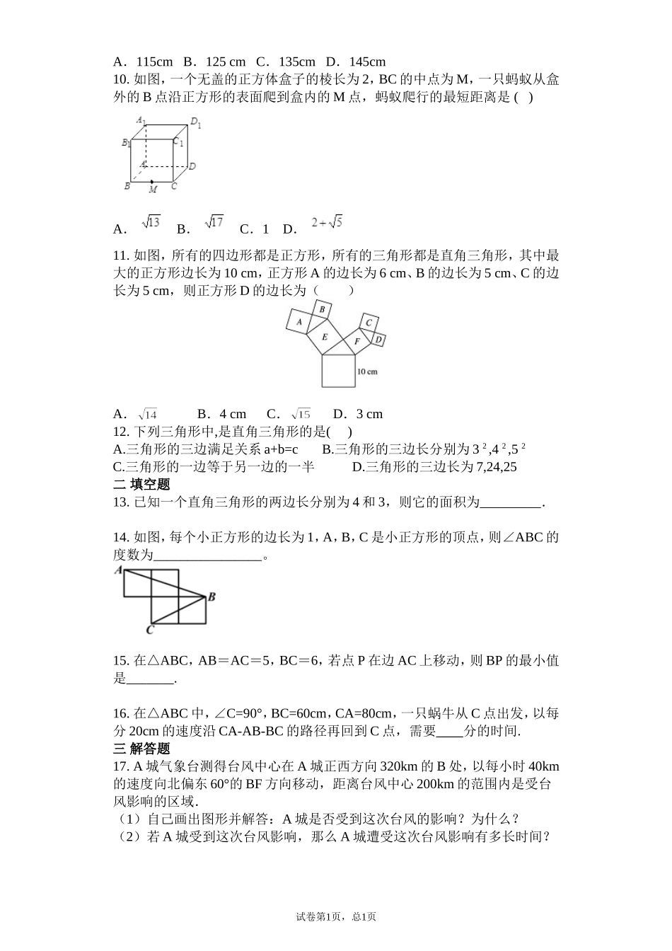 第十七章 勾股定理周周测1（17.1）.doc_第3页