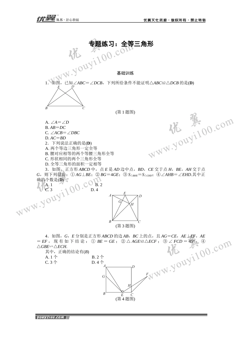 专题练习：全等三角形.docx_第1页