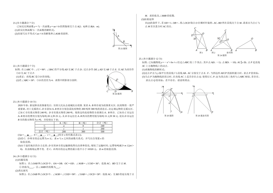 南漳县2020年中考适应性考试 数学试题.doc_第2页