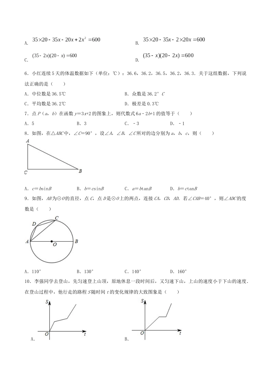 专题05（安徽专用）（原卷版）-2021年31个地区中考数学精品模拟试卷.docx_第2页