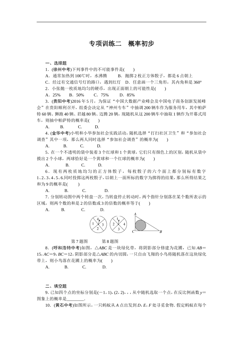 专项训练2　概率初步.doc_第1页