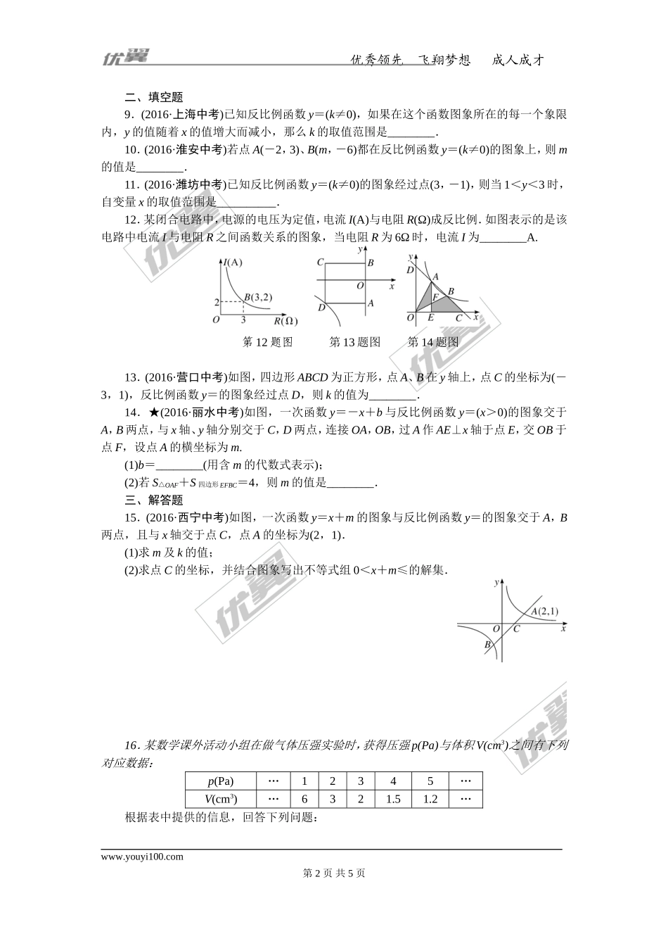 专项训练四　反比例函数.doc_第2页