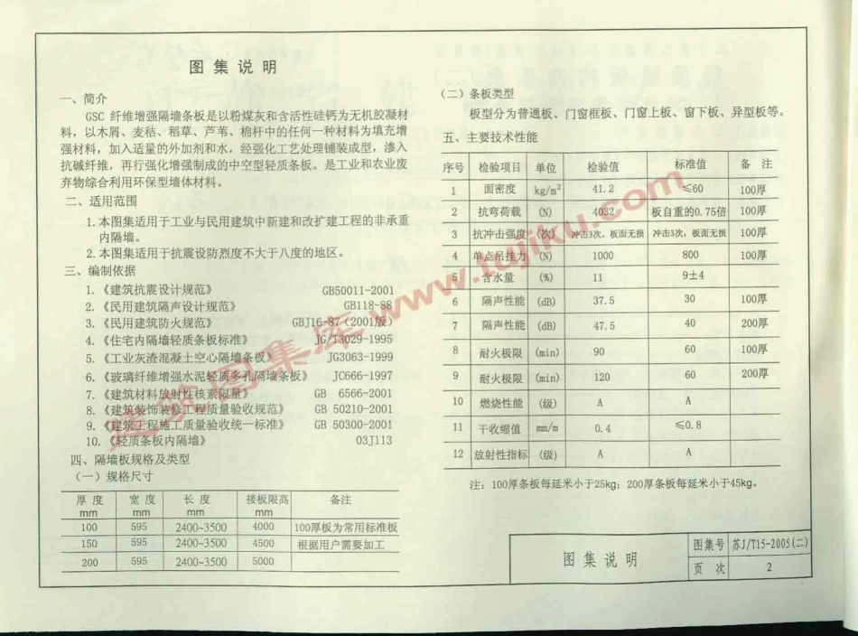 苏J／T15-2005(二) 轻质墙板构造图集(二) GSC纤维增强隔墙条板.pdf_第3页