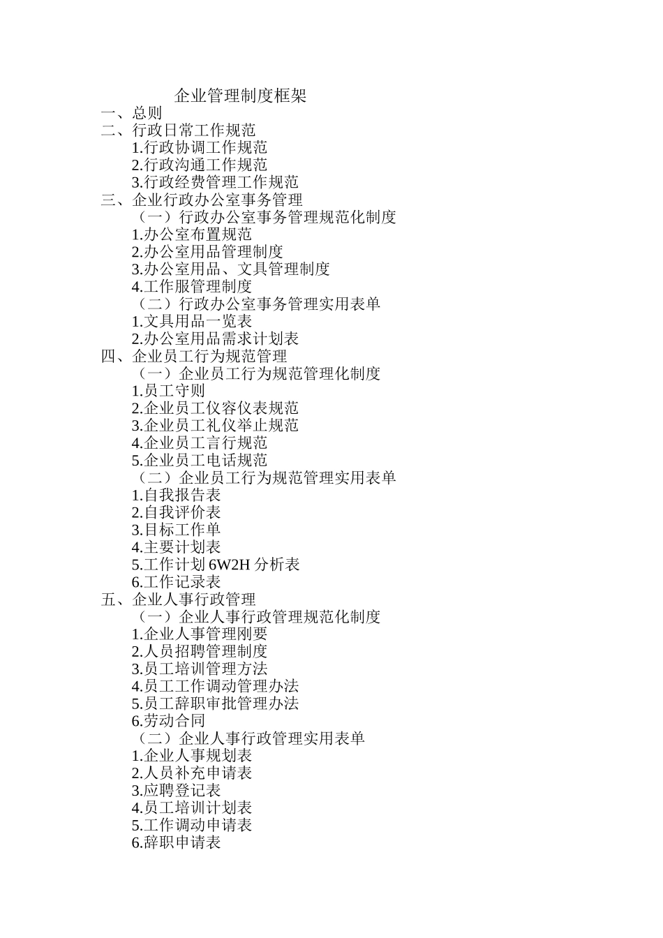 3、企业管理制度框架（4页）.doc_第1页