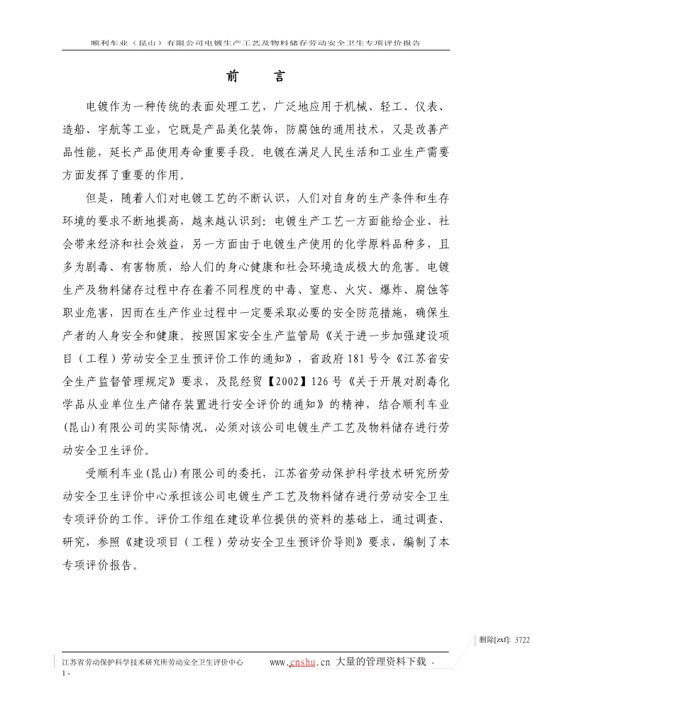 电镀生产工艺及物料储存劳动安全卫生专项评价报告.pdf_第1页