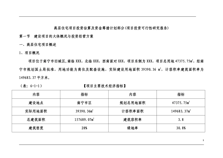 高层住宅项目投资估算及资金筹措计划部分可行性研究报告(DOC49).pdf_第1页