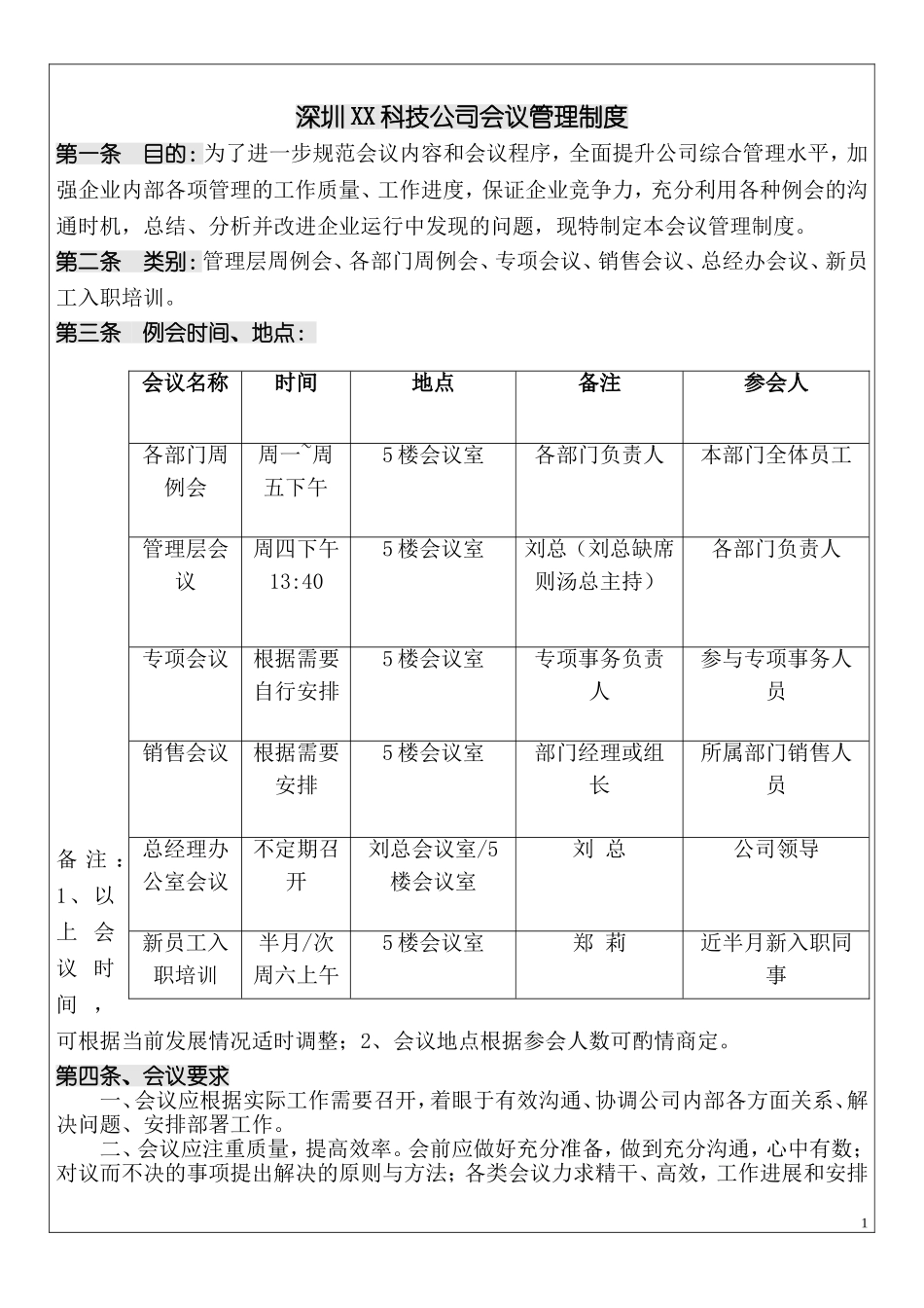 XX科技公司会议管理制度.doc_第1页