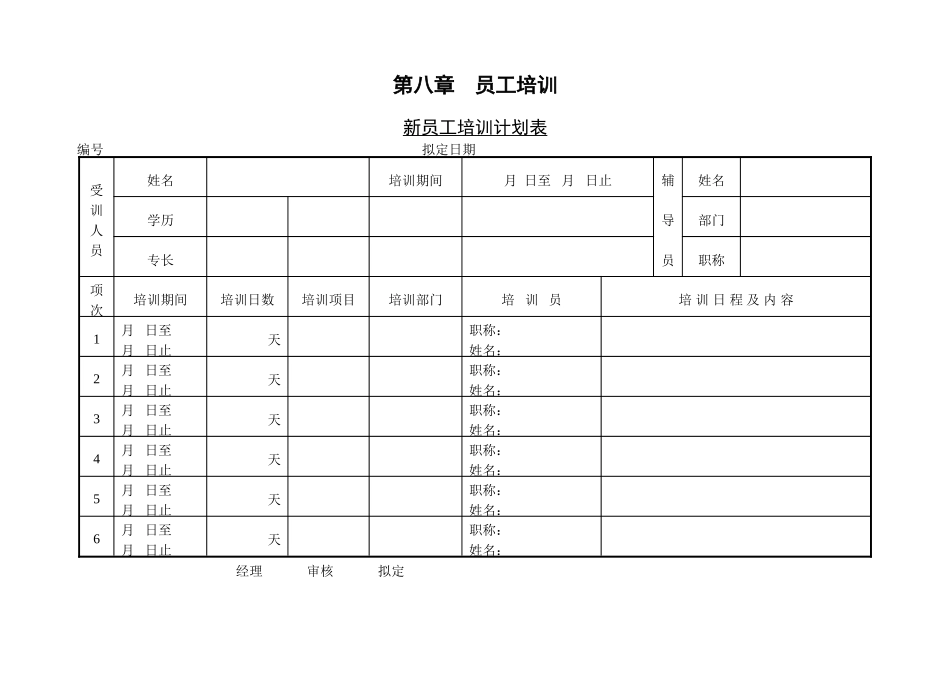 第一节 新员工培训计划表.DOC_第1页