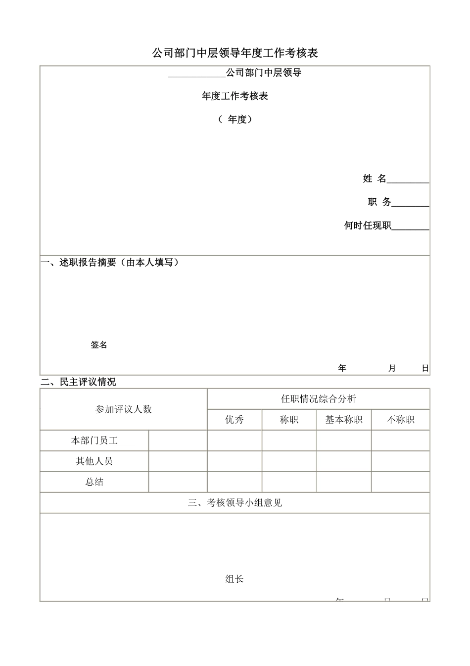 公司部门中层领导年度工作考核表.pdf_第1页