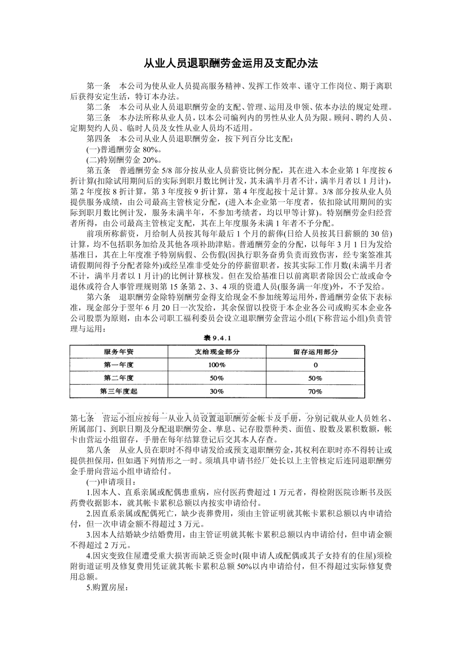 从业人员退职酬劳金运用及支配办法.pdf_第1页