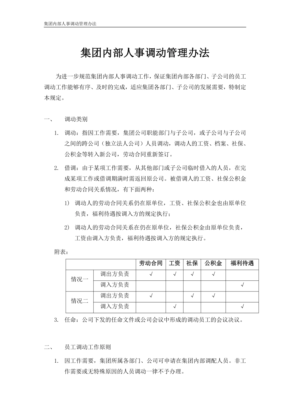 公司内部人事调动管理办法(附：表格 协议)..pdf_第1页