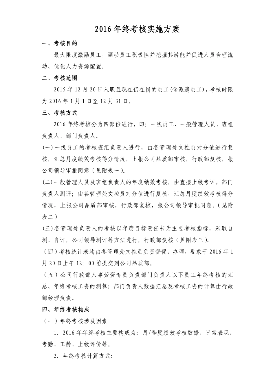 2016年终考核方案（附年终考核表）.pdf_第1页