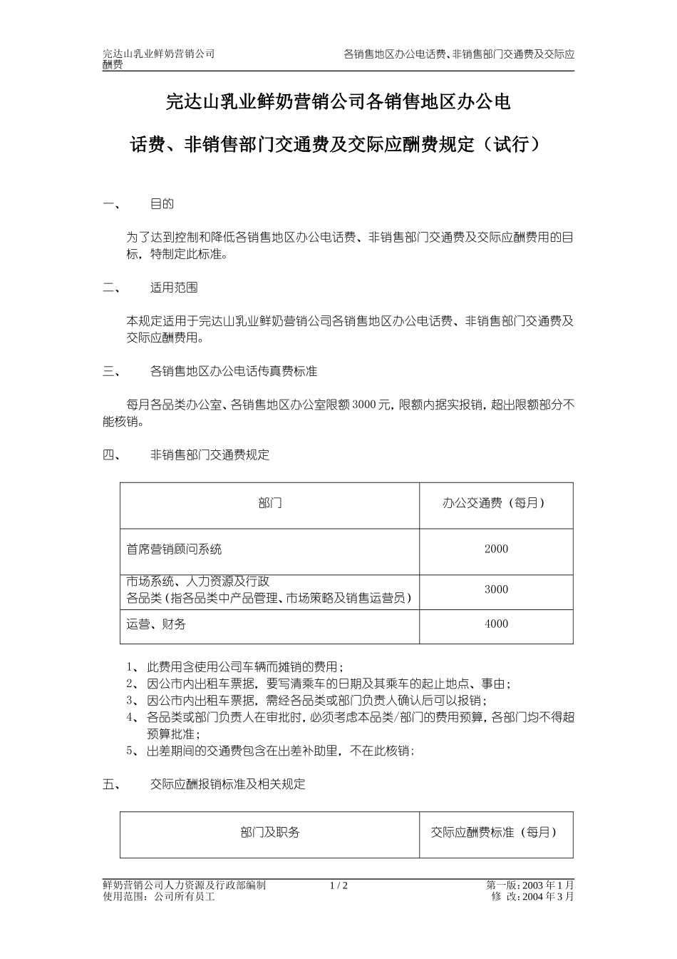 规定-2004-销售地区电话费、非销售交通费、交际应酬费.doc_第1页