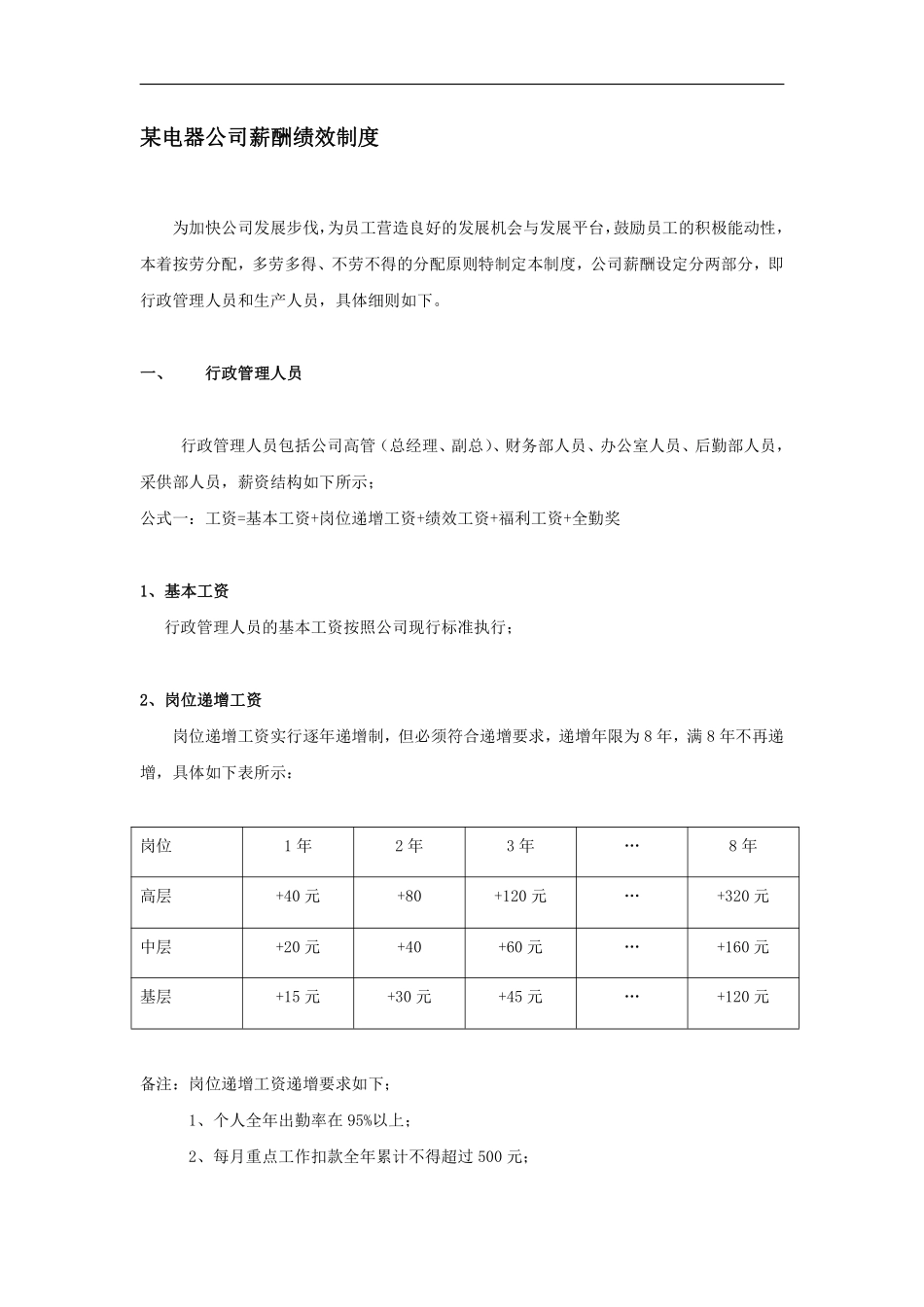 电器公司薪酬绩效制度-生产人员福利工资.pdf_第1页