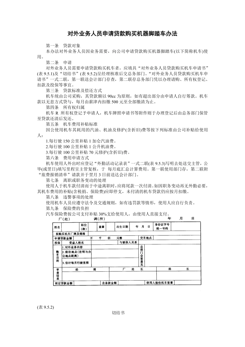 对外业务人员申请贷款购买机器脚踏车办法.pdf_第1页