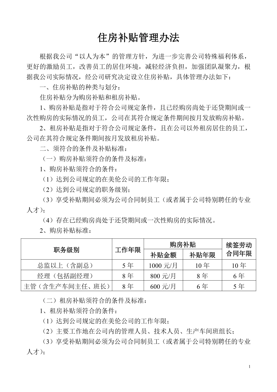 XX公司住房补贴管理办法.pdf_第1页