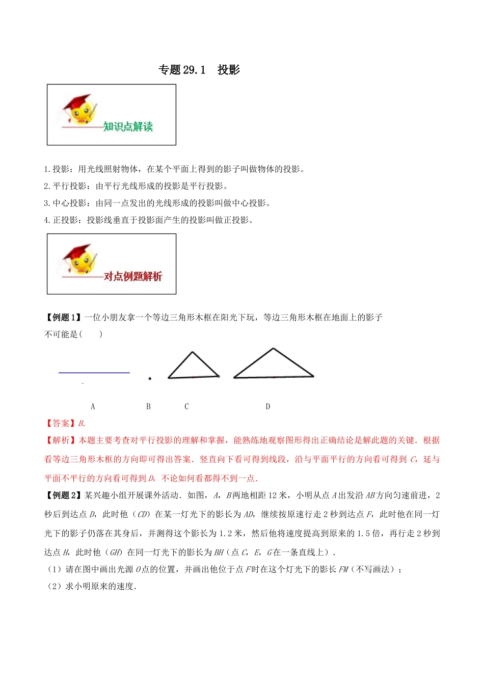 专题29.1  投影（解析版）.doc_第1页