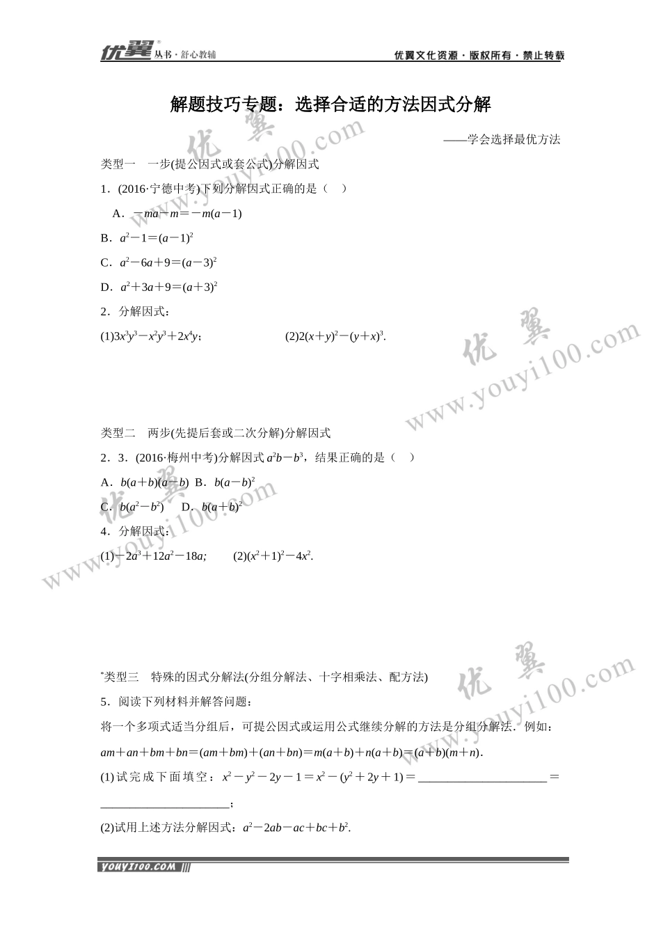 10.解题技巧专题：选择合适的方法因式分解.docx_第1页