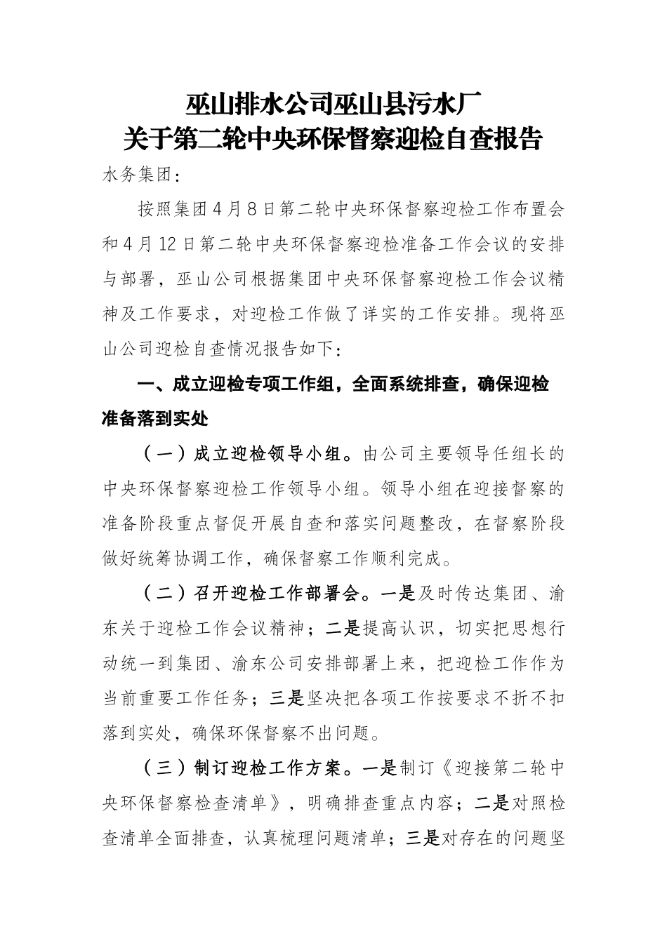 迎检工作自查报告（县污水厂）.docx_第1页