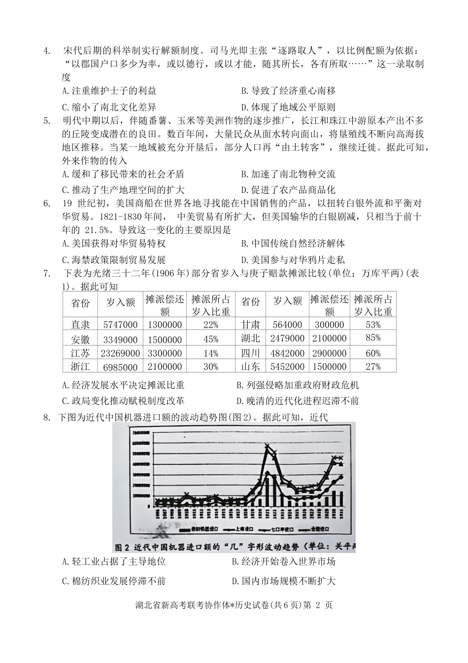 湖北省新高考协作体2023-2024学年高三上学期收心考试（开学）历史试题.docx_第2页