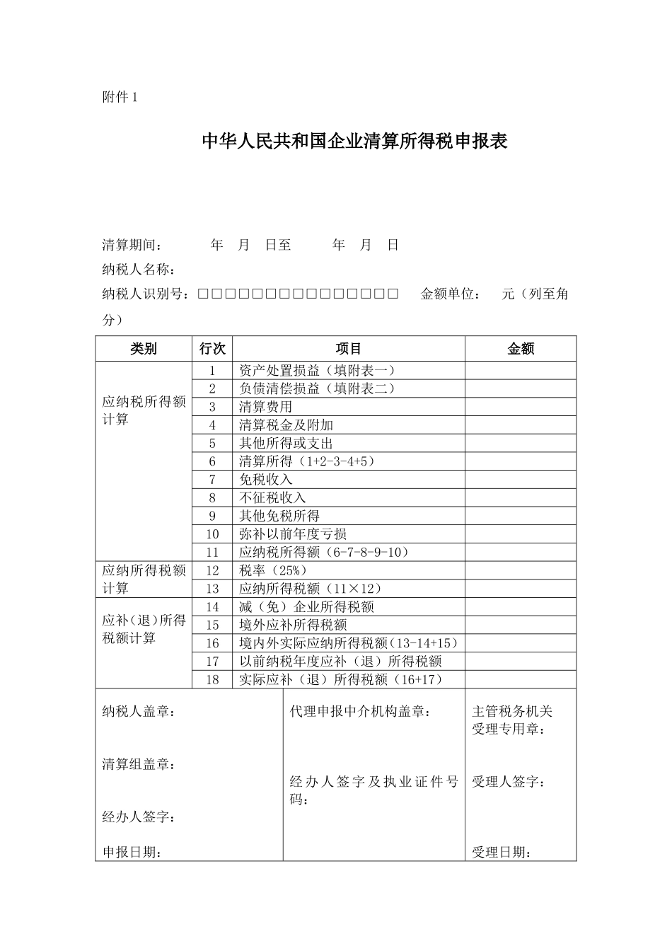 中华人民共和国企业清算所得税申报表.doc_第1页