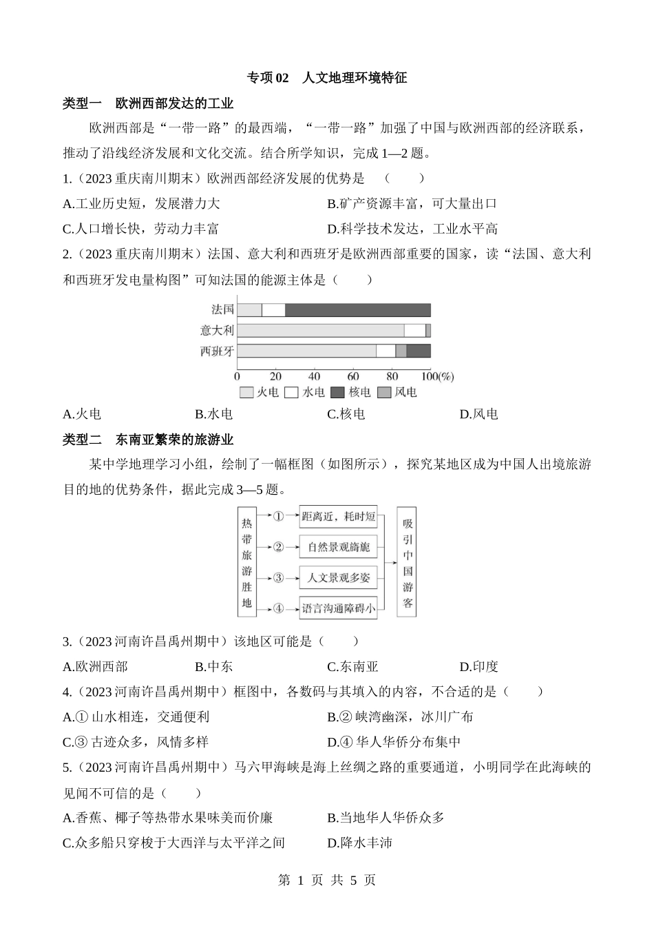 【七年级下册地理商务星球版】专项02 人文地理环境特征.docx_第1页