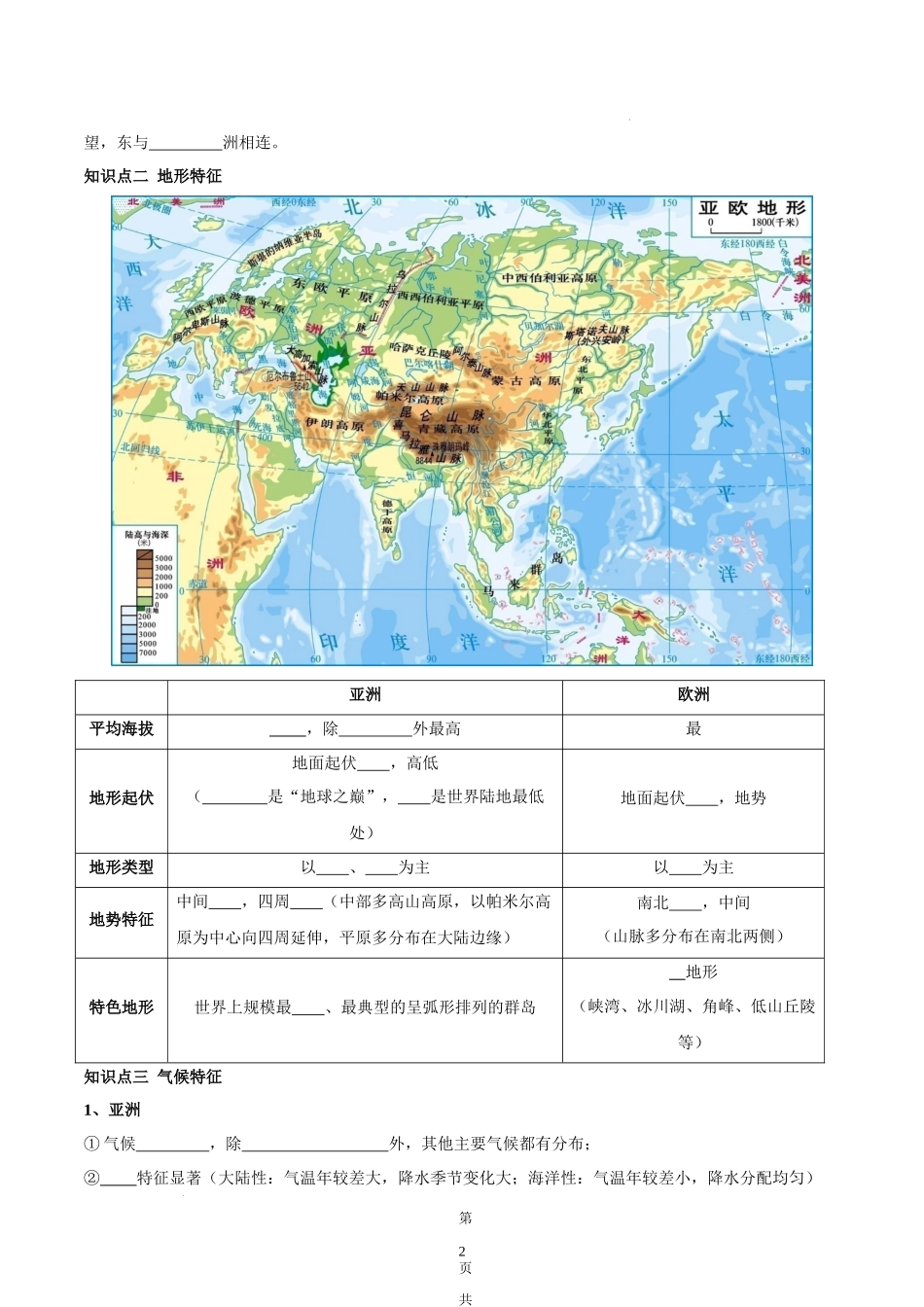 【七年级下册地理湘教版】6.1 亚洲和欧洲-（原卷版+解析版）.docx_第2页