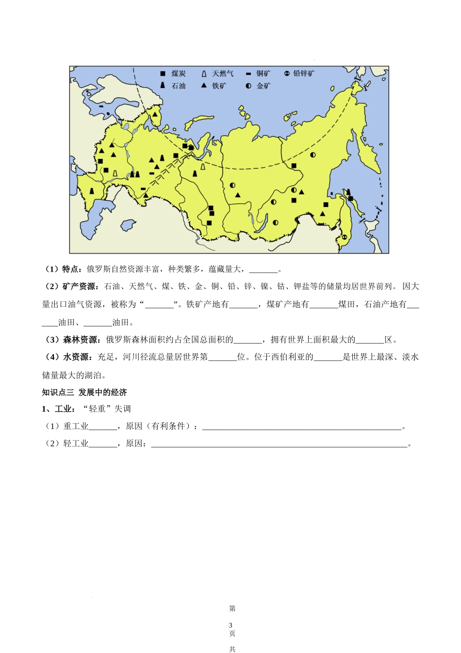 【七年级下册地理湘教版】8.3 俄罗斯-（原卷版）.docx_第3页