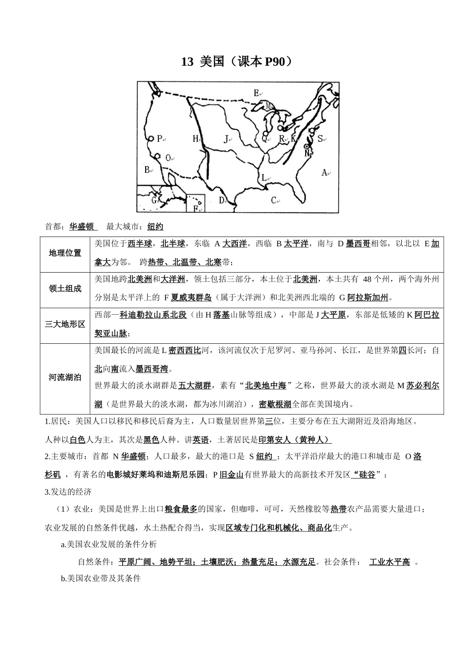 【七年级下册地理湘教版】知识要点 13 美国.docx_第1页