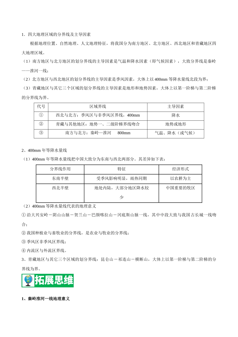 【七年级下册地理中图版】专题07 我国四大地理区域的划分 【知识梳理】.docx_第3页