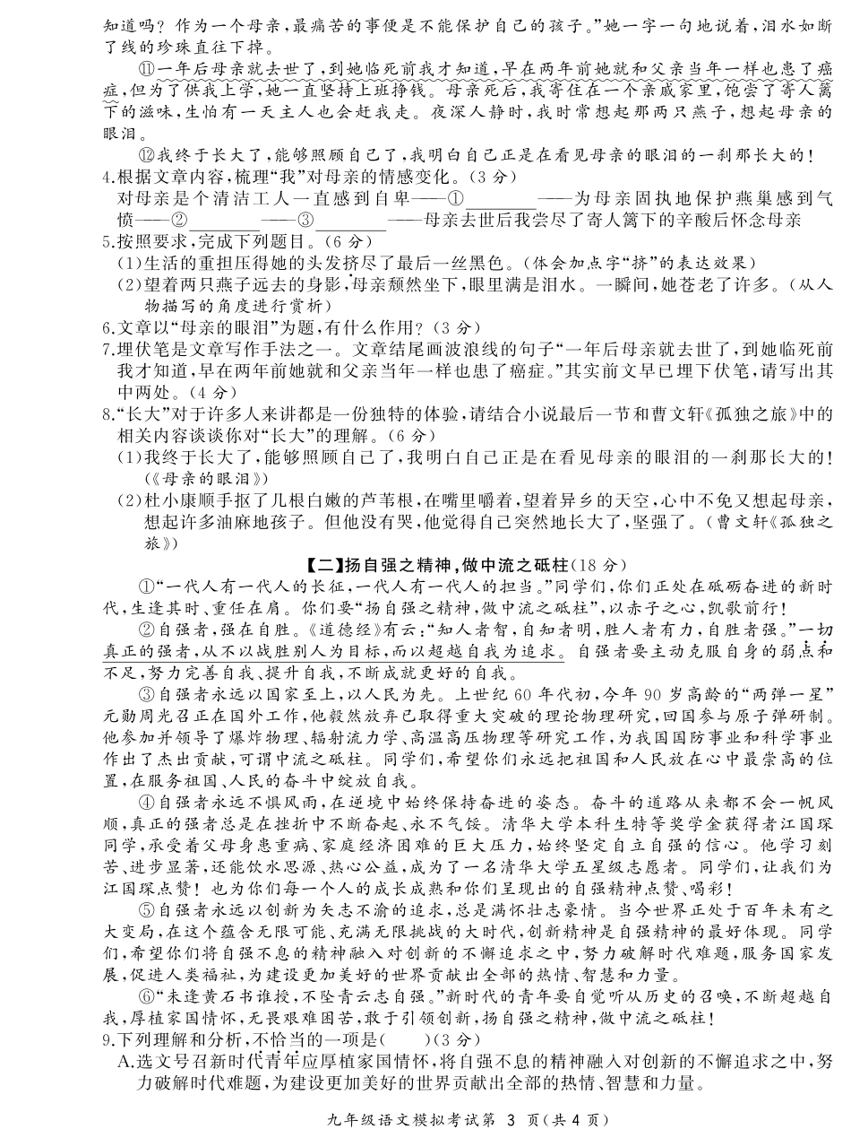 安徽省涡阳县2021-2022学年九年级上学期期末语文试卷.pdf_第3页