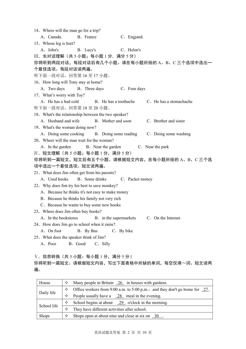 2015年安徽省中考英语试卷及答案.pdf_第2页
