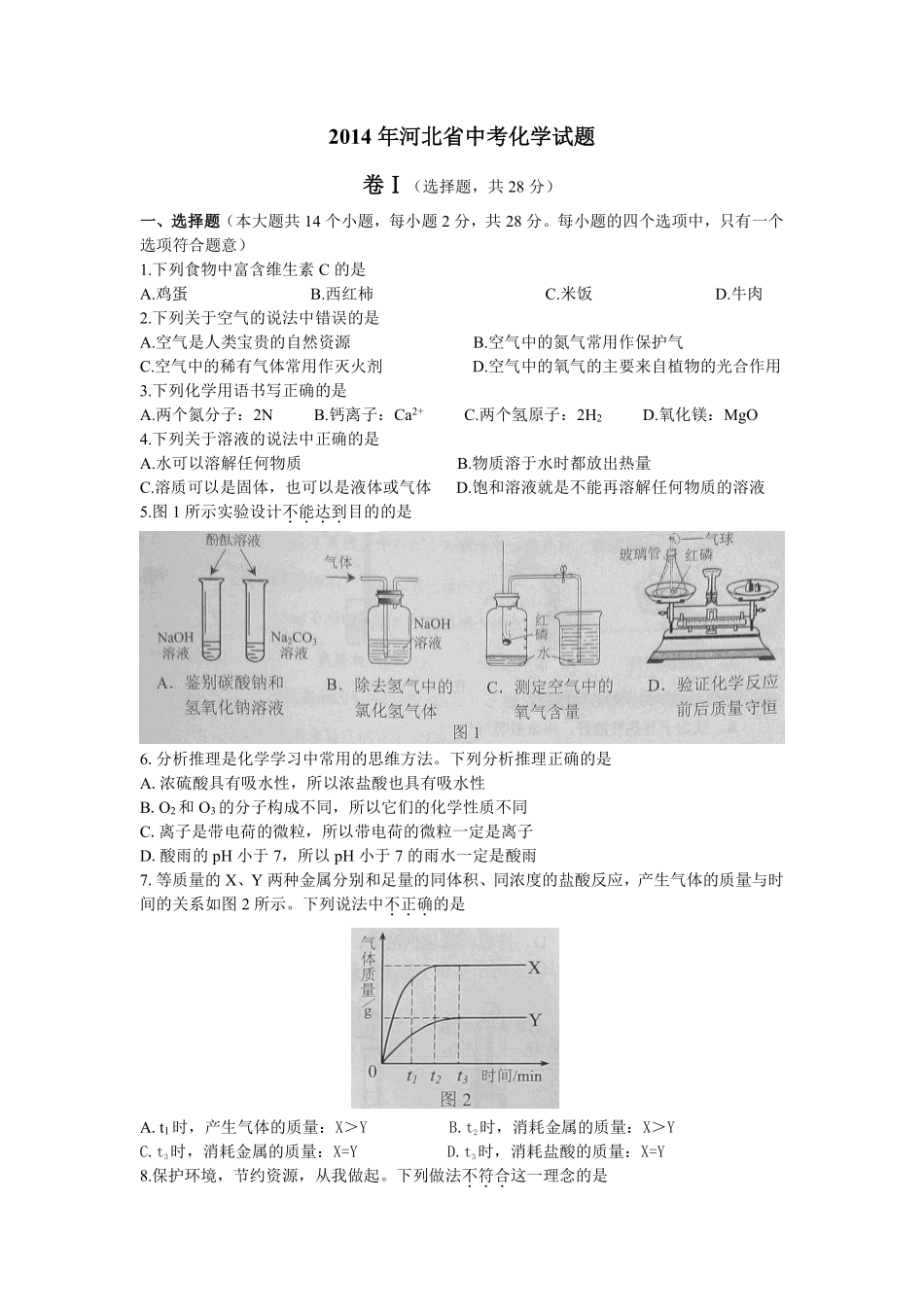 2014河北省中考化学试题及答案.pdf_第1页