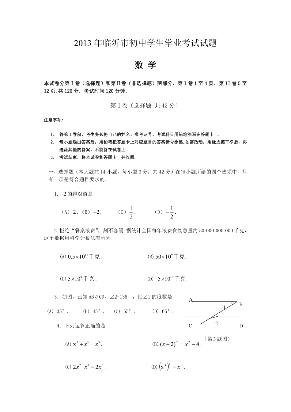 2013年山东省临沂市中考数学试题及答案.pdf_第1页