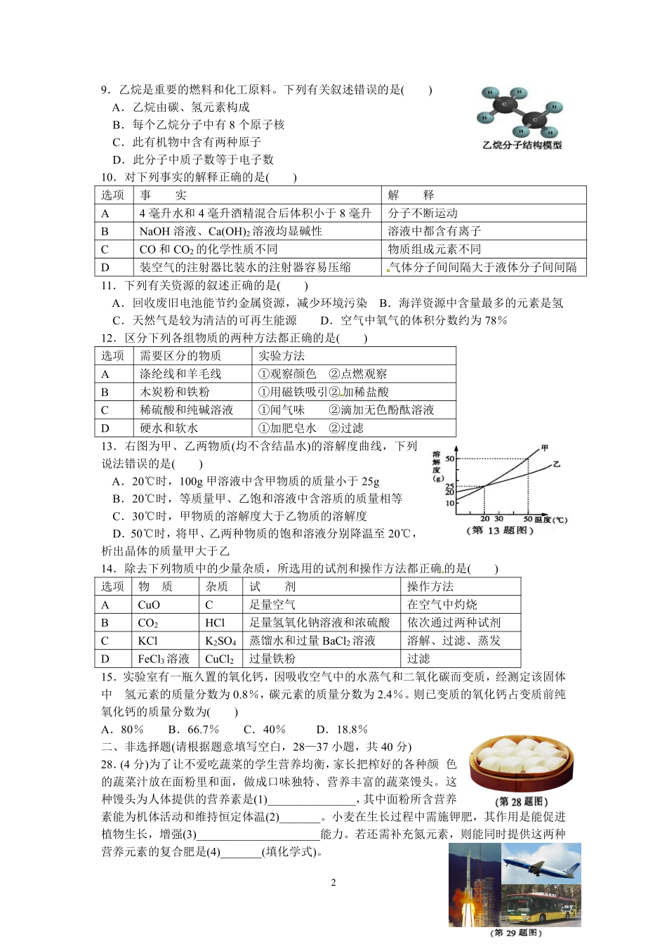 2014年哈尔滨市中考化学试题及答案.pdf_第2页