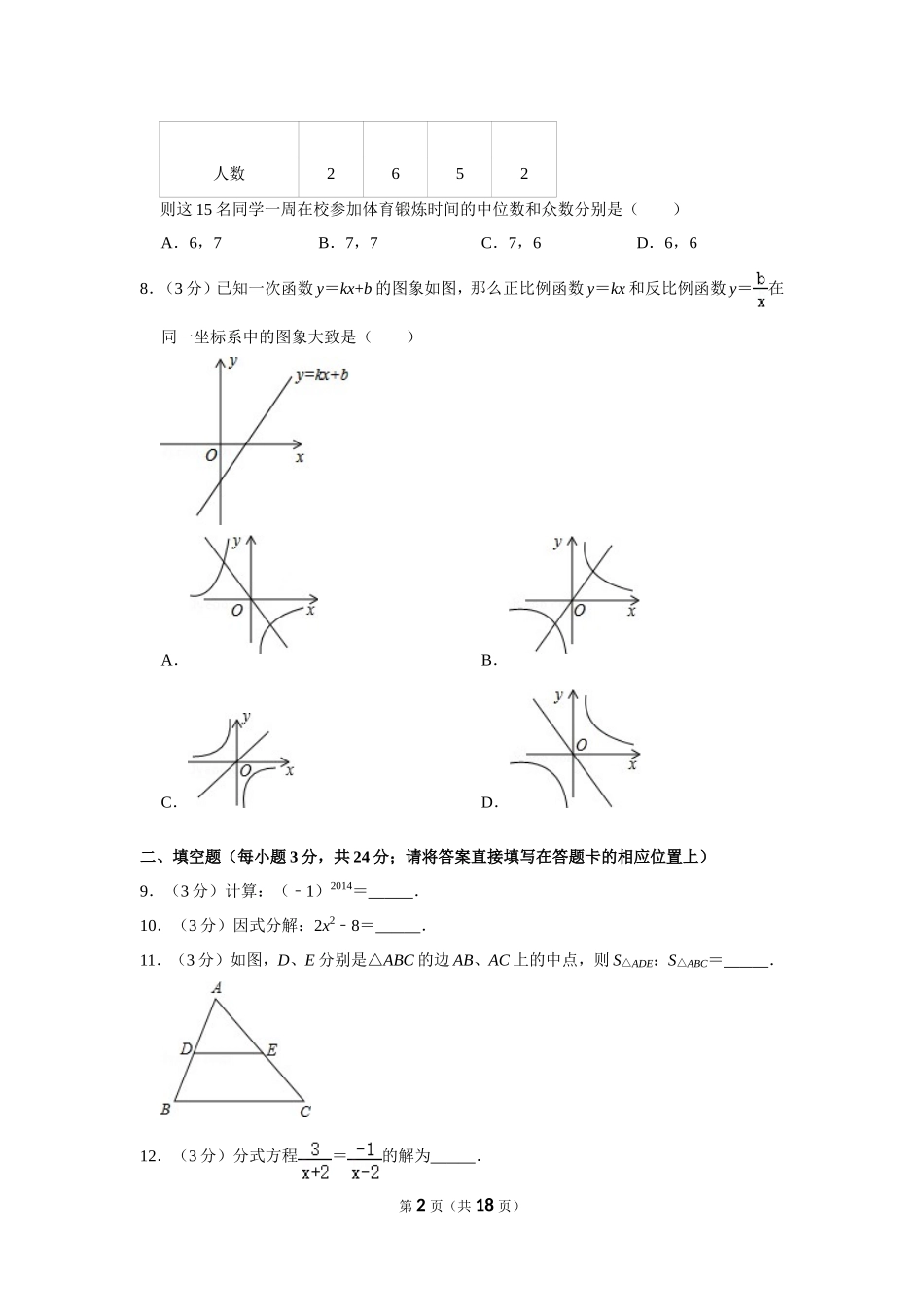 2014年湖南省怀化市中考数学试卷.doc_第2页