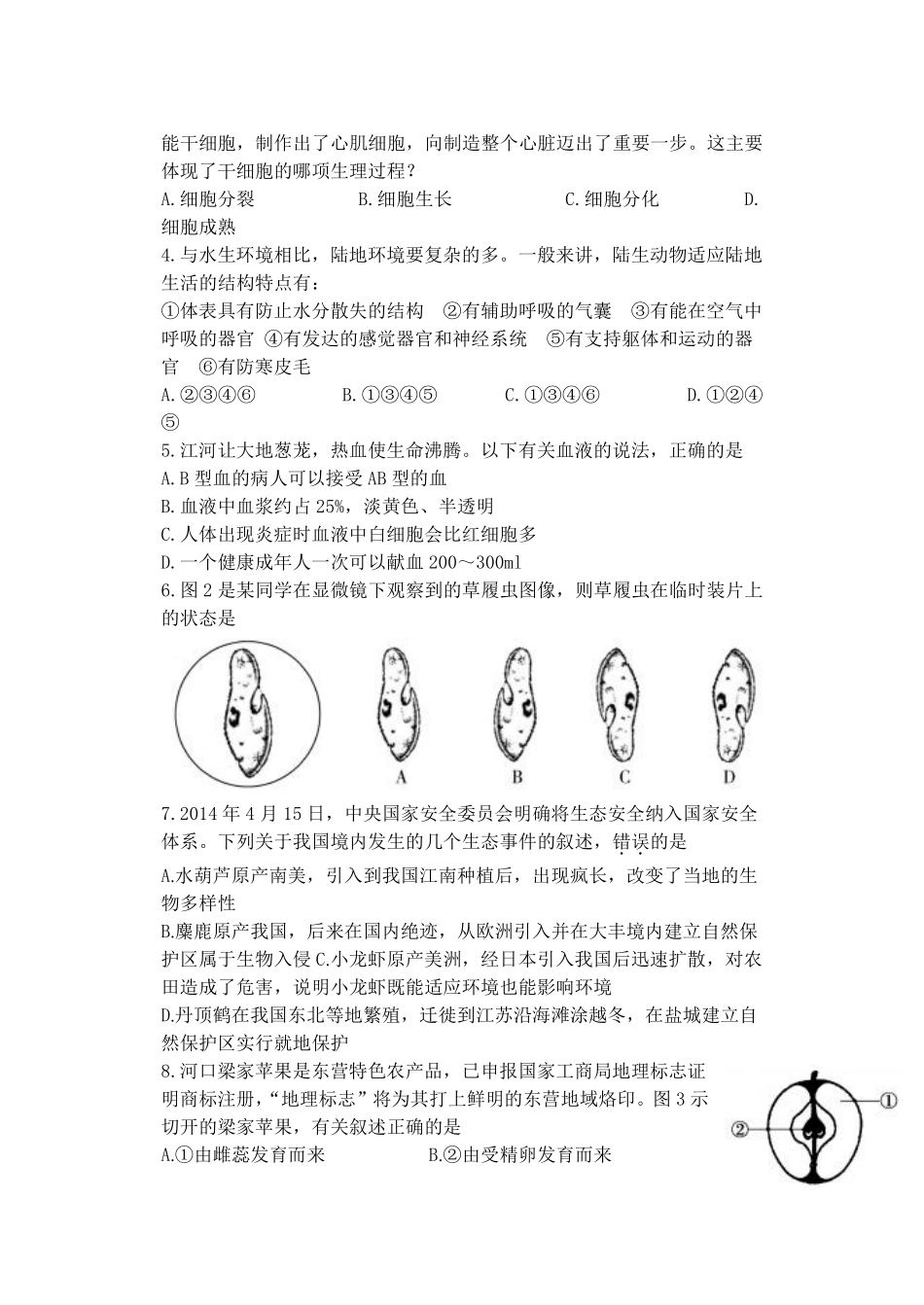 2014年山东省东营市中考生物试题(word版含答案).pdf_第2页