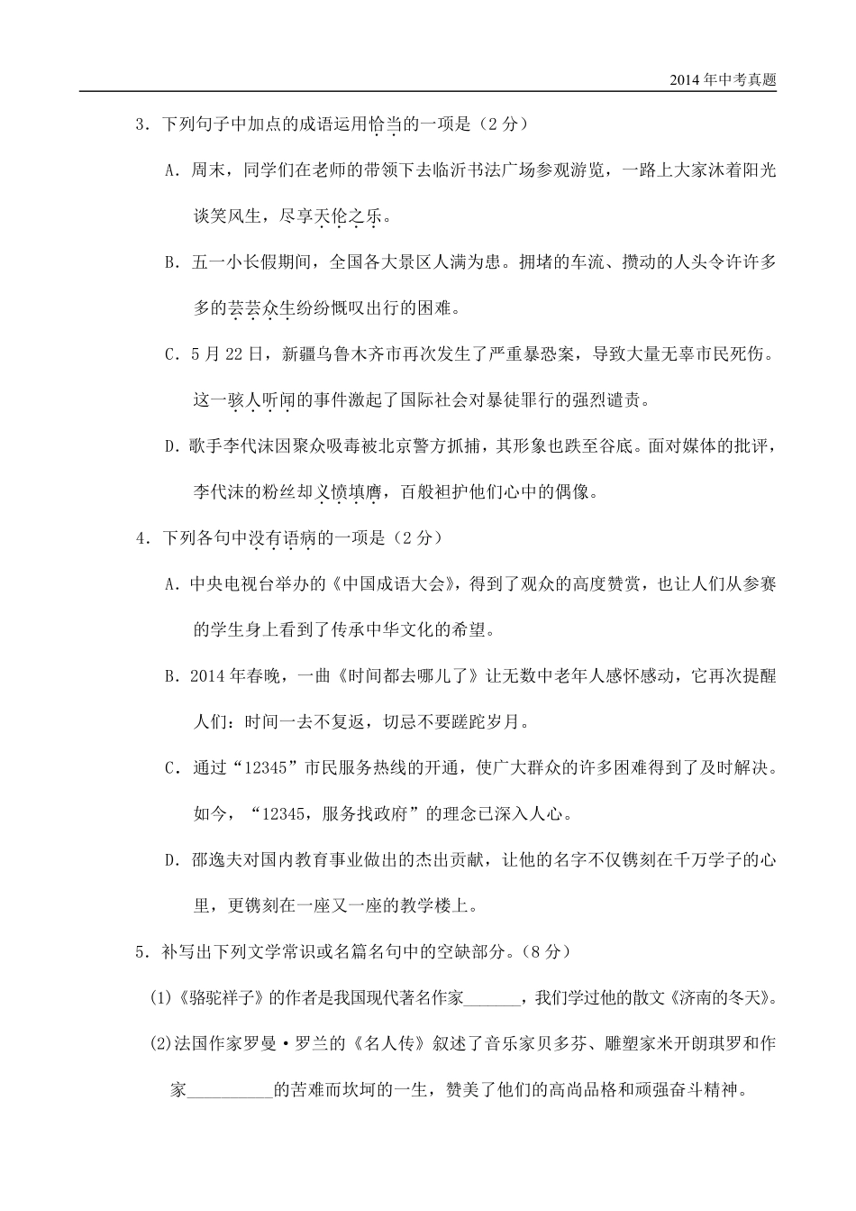 2014年山东省临沂市语文中考试题+答案.pdf_第2页